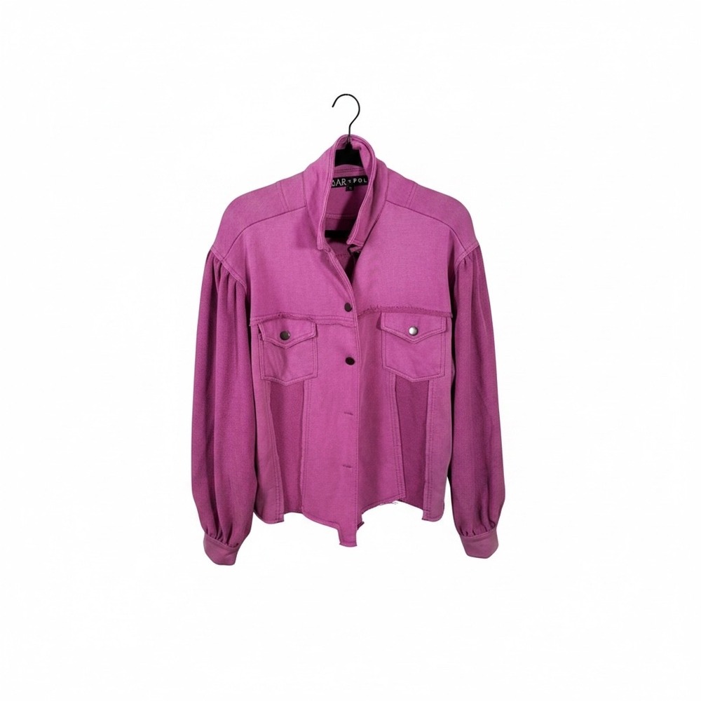 POL Jacket Womens Medium Pink Bar x POL Mixed Media Shacket Distressed